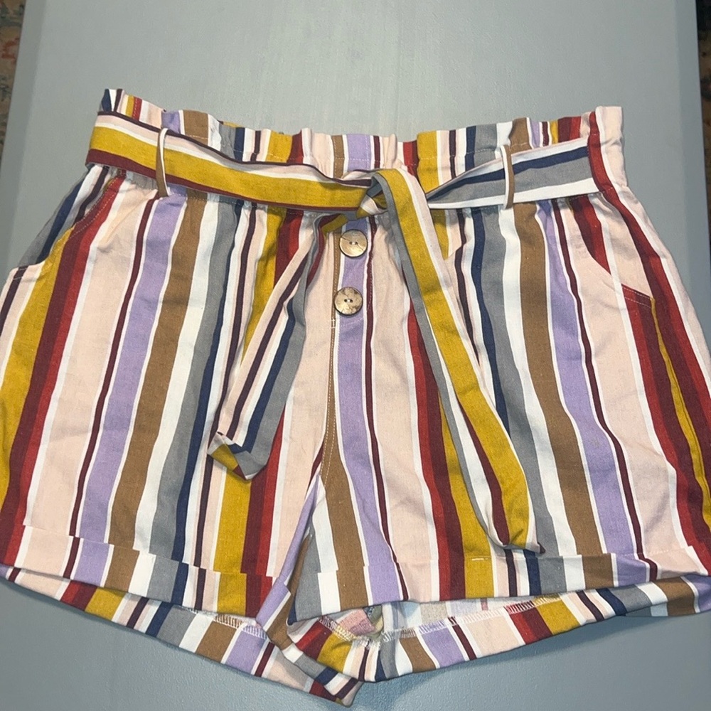 Haute Monde Striped Cuffed Linen Shorts Size 3X